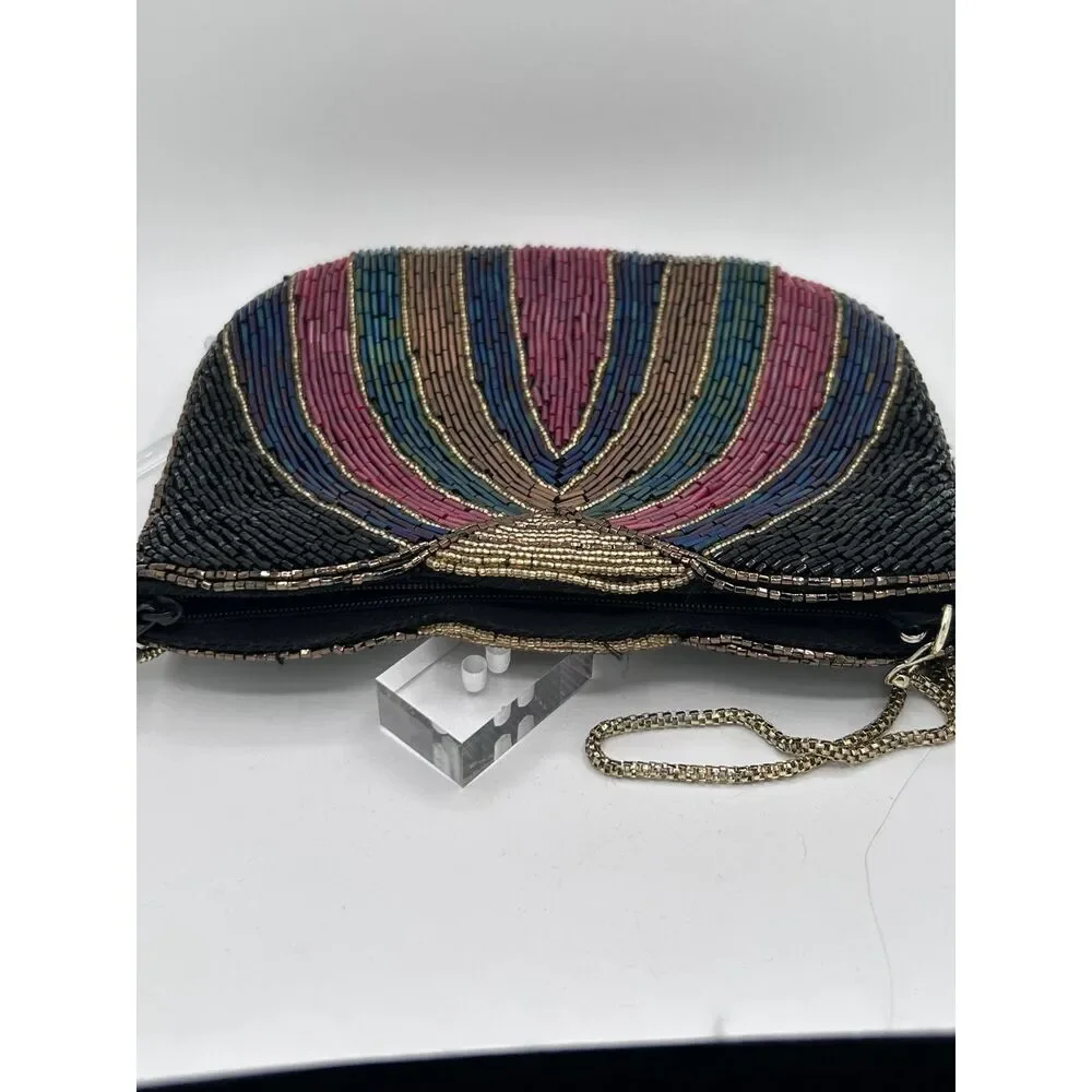 VIntage 1980s La Regale Beaded Art Deco Flapper Geometric Purse